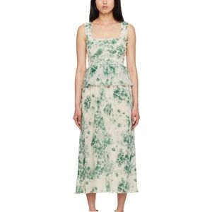 Ganni green floral pleated dress